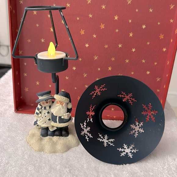 VTG☃️Santa & Snowman tea light w/Snow Flakes lamp shade - Picture 6 of 9